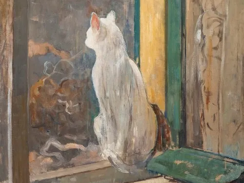 witte poes in een open raam jacobus van looy c 1895 olieverf op doek collectie frans hals museum vierkant