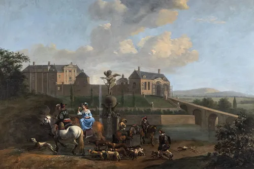 Schilderij van een van de eerdere landhuizen, waarvan de fundamenten nog onder het huidige landhuis Elswout liggen.&nbsp;