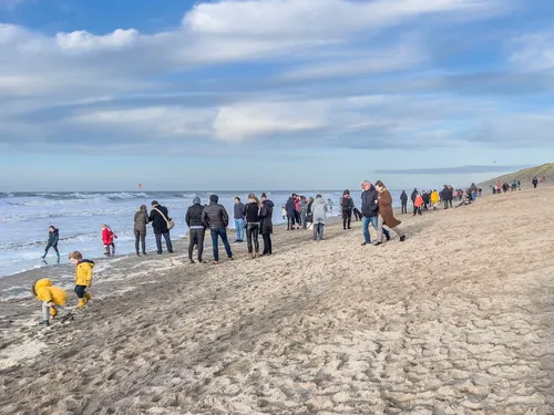 mensen langs kustlijn