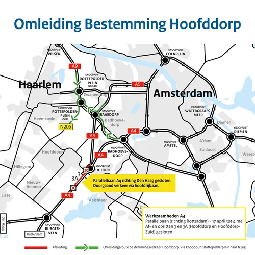 GVO A4 de Hoek omleiding bestemming Hoofddorp