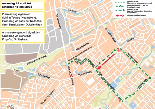 omleidingsroute fase 1 tijdens herinr plesmanweg