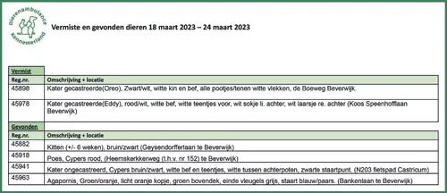 vermiste en gevonden dieren 18 maart 2023 e28093 24 maart 2023