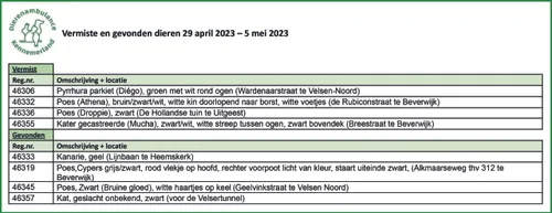 vermiste en gevonden dieren 29 april 2023 e28093 5 mei 2023 scaled