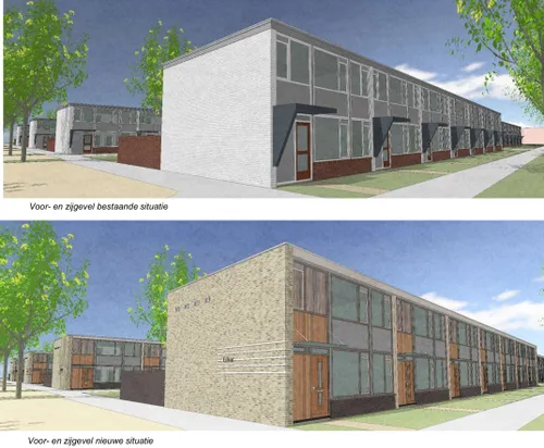 gevelrenovatie bestaande situatie voor en zijgevel