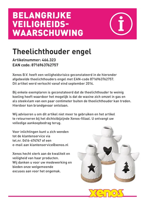 poster veiligheidswaarschuwing theelichthouder xen