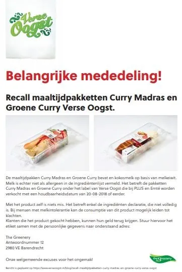 recall greenery curries verspakketten