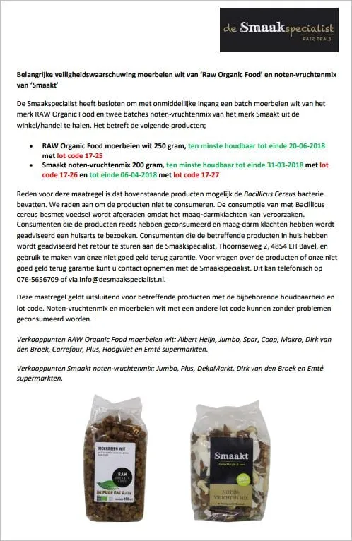 recall smaakspecialist moerbei noten