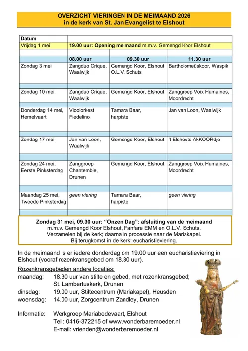 Overzicht vieringen in de MEIMAAND 2026 tbv poster