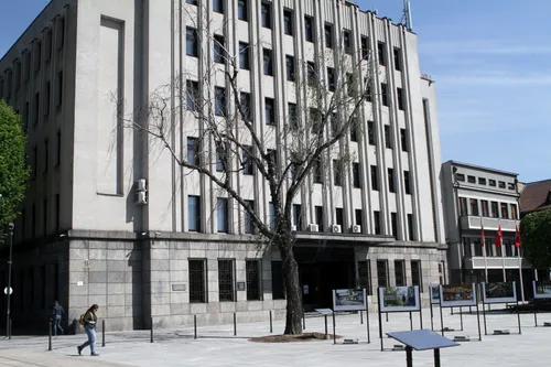 Senolis beržas prie miesto savivaldybės atrodo graudžiai