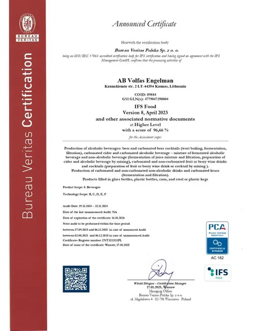 ifs food sertifikatas volfas engelman