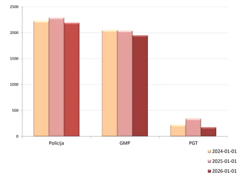 Sausio 1 dieną užregistruotų pranešimų skaičius pagal tarnybas / Organizatorių nuotr.