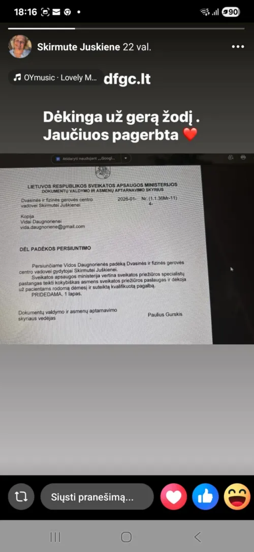 Padėka / Facebook nuotr.