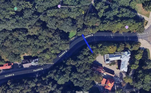 Planuojamo pėsčiųjų viaduko per Parodos gatvę vieta – pažymėta mėlynai