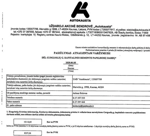 A. Bulovo pasirašyta viešųjų pirkimų sutartis / Ekrano nuotr.