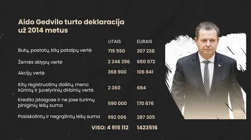 Aido Gedvilo turto deklaracija už 2014 metus | Donato Gvildžio / „Sienos“ iliustracija