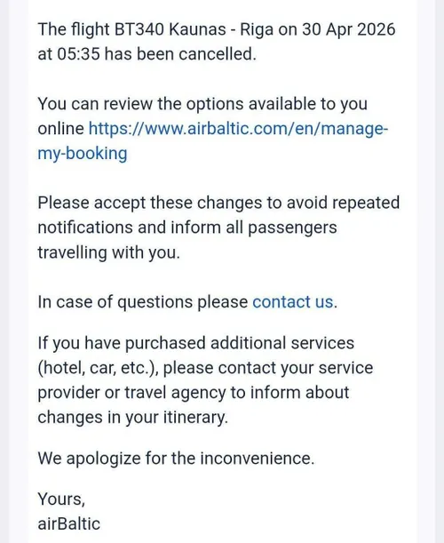 Laiškas apie atšauktą „airBaltic“ skrydį