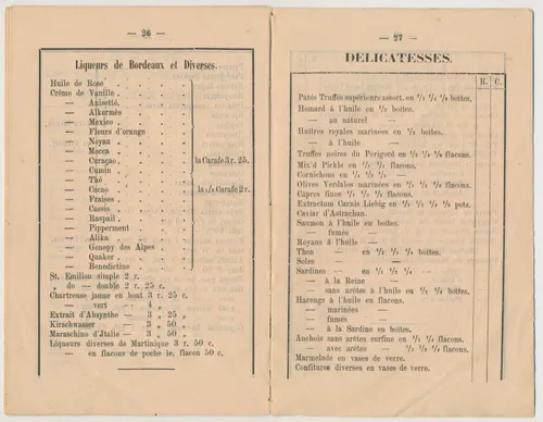 „Katčo ir Ko“ parduotuvės Kaune kainyno fragmentas, 1875 m. / Kauno miesto muziejaus nuotr.