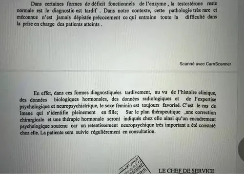 Screenshot uit het medisch rapport van Imane Khelif