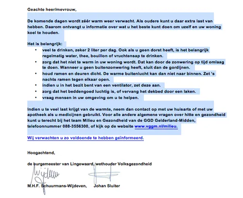 brief gemeente hitte
