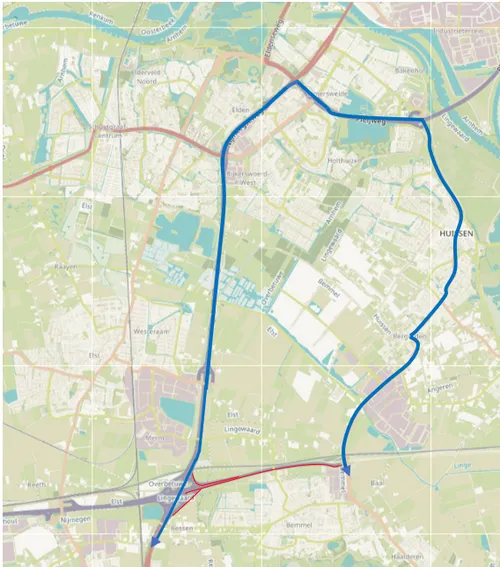 Omleidingsroutes in blauw<br>