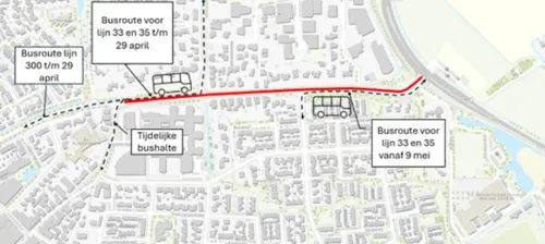 Bussen.bij onderhoud Papenstraat in Bemmel Gemeente Lingewaard