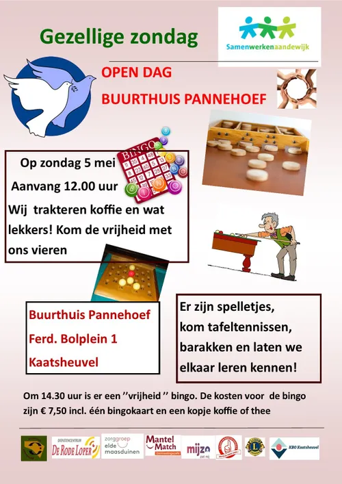 gezellige zondag buurthuis pannehoef open dag 12 uur en 1430 uur bingo 5 5 2024