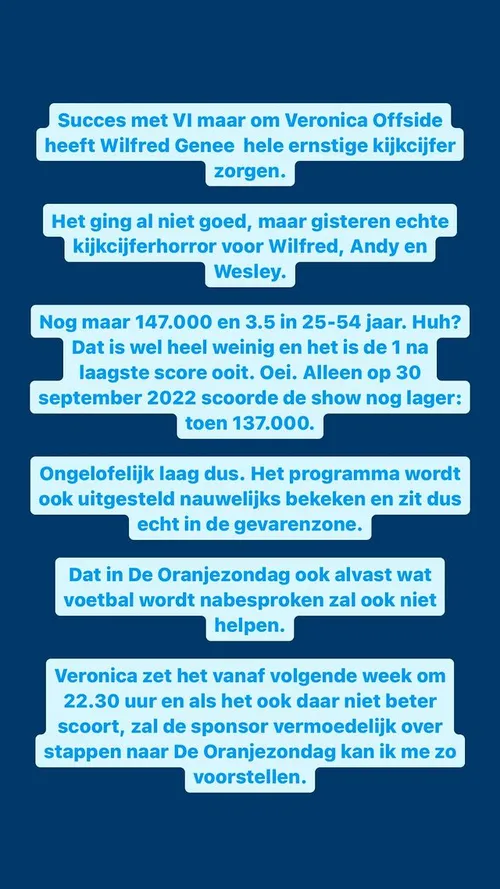 tina nijkamp laat wilfred genee schrikken met slechte cijfers voor veronica offside