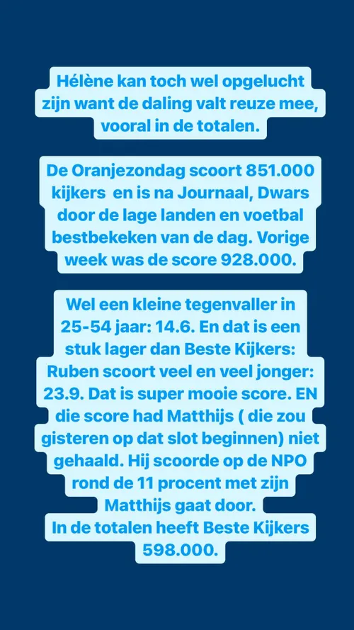 tina nijkampt stelt helene hendriks gerust met kijkcijfers analyse