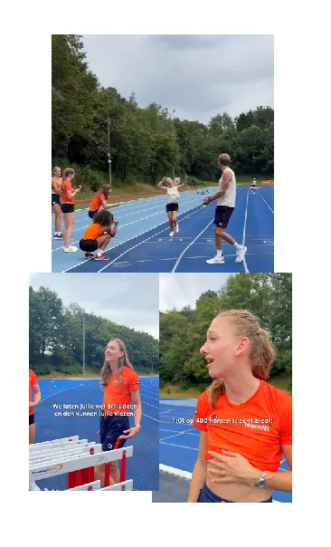 femke bol gaf een lesje 400m horden aan het roei team