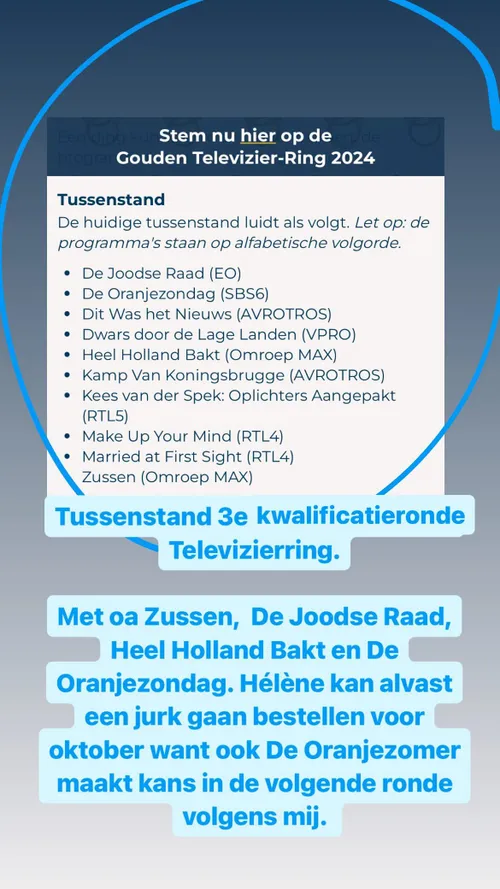 gaat helene hendriks de gouden televizier ring 2024 winnen