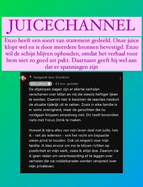 JuiceChannel reageert op statement van Enzo Knol