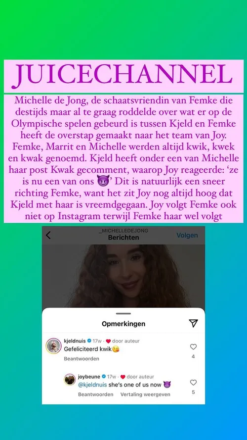 michelle de jong is van team femke kok naar team joy gegaan