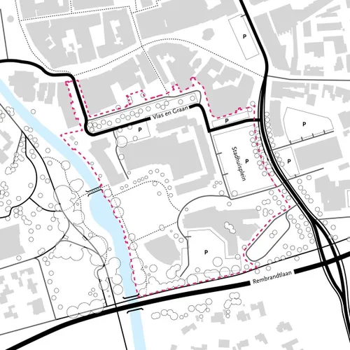 kaartje plangebied herinrichting stadhuisplein en omgeving