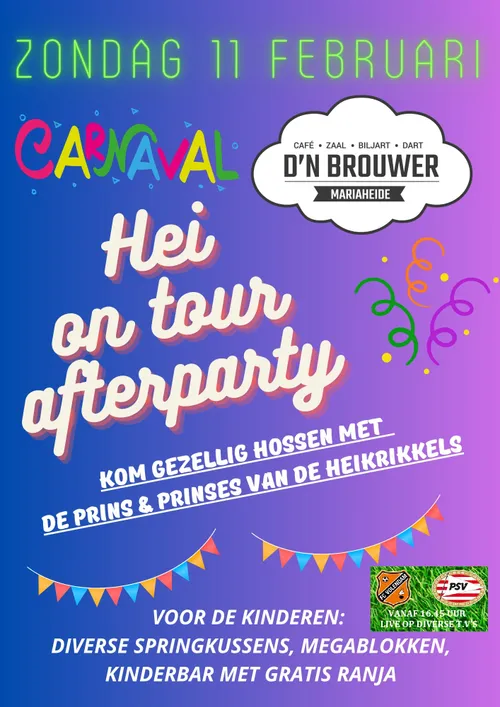zondag 11 februari hei on tour afterparty incl voetbal