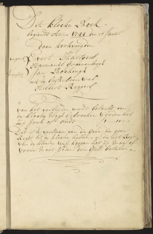 drarchief eerste bladzijde klokkeboek 1744