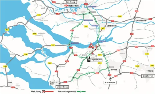 afsluiting a17 en omleidingsroutes