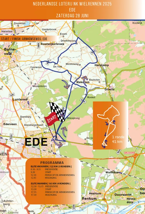 De route van het Nederlandse Loterij NK Wegwielrennen