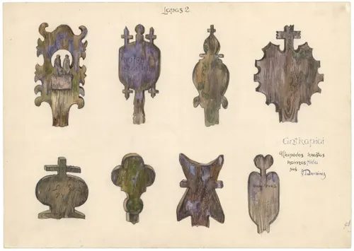 Nidos kapinių krikštai, kuriuos 1926 m. nupiešė Olga Dubeneckienė-Kalpokienė./Nacionalinio M. K. Čiurlionio dailės muziejaus nuotr.