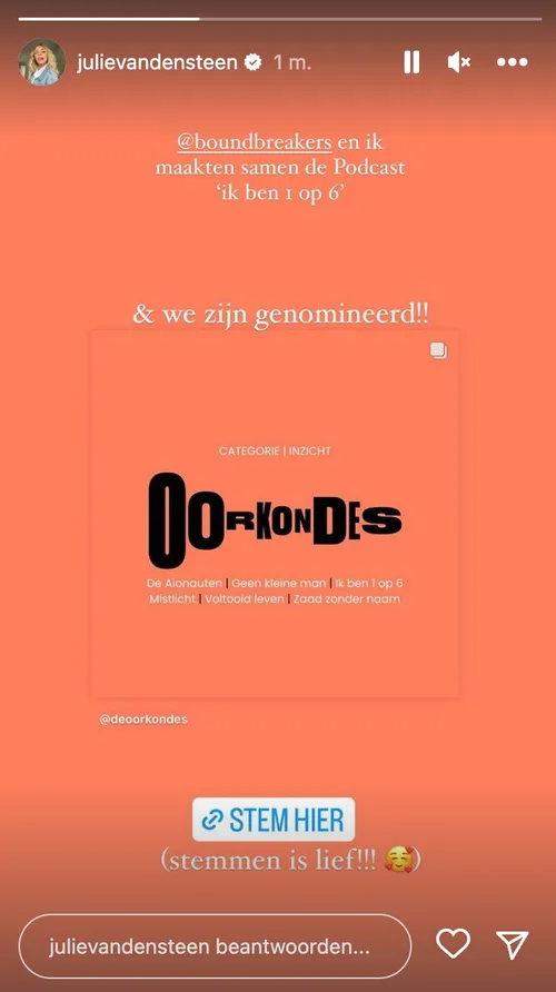 Bron: Instagram Stories (@julievandensteen)