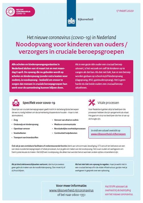 2020 03 19 noodkinderopvang poster
