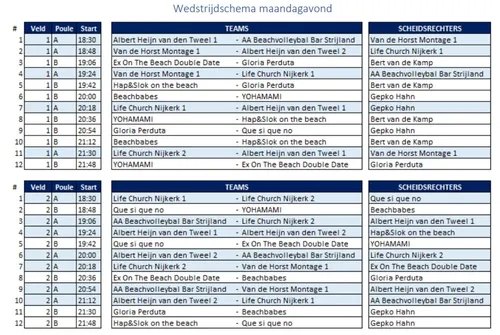 2022 08 15 beachvolleybal sppelschema maandag