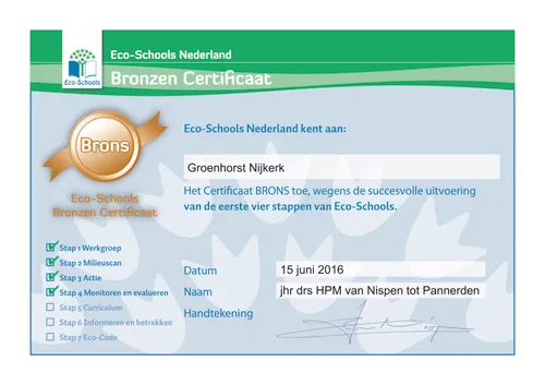 eco schools certificaat brons groenhorst nijkerk