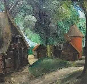 roelf jongman boerderij met bomen ca 1936 olieverf op doek 60 x 65 cm collectie noord veluws museum schenking renee smithuis
