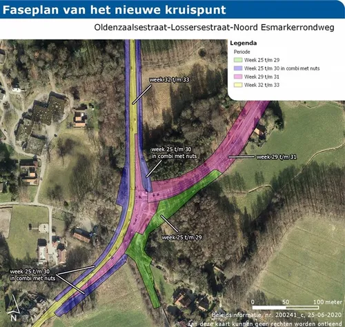 kaart met aanpassingen per week van het nieuwe kruispunt n733