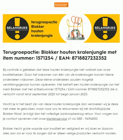 recall blokker kralenjungle