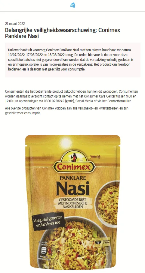 recall conimex panklare nasi