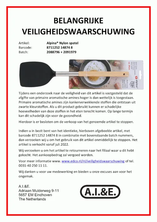 recall edco alpina nylon spatel