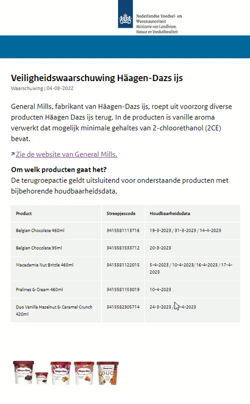 recall haagen dasz ijsbekers