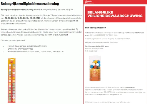 recall hamlet kauwgomballen