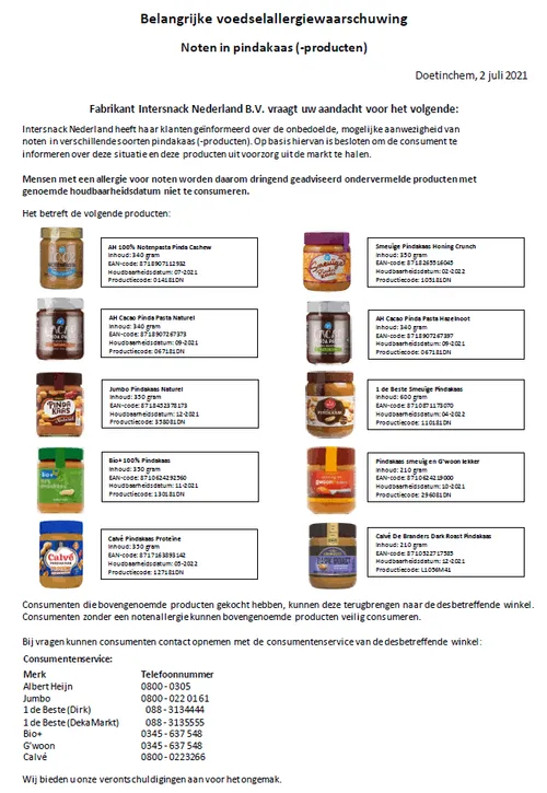 recall intersnack pindakazen